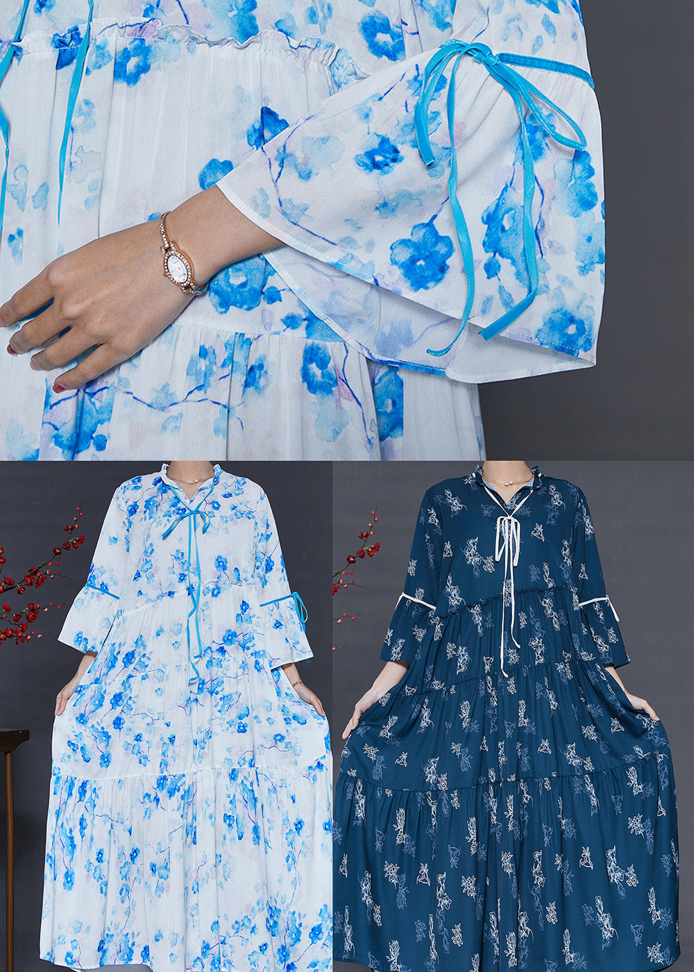 Modern White Ruffled Print Cotton Long Dresses Summer