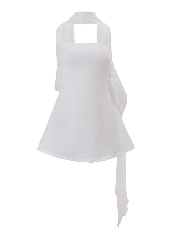 Modern White Strapless With Scarf Cotton Mini Dress Summer