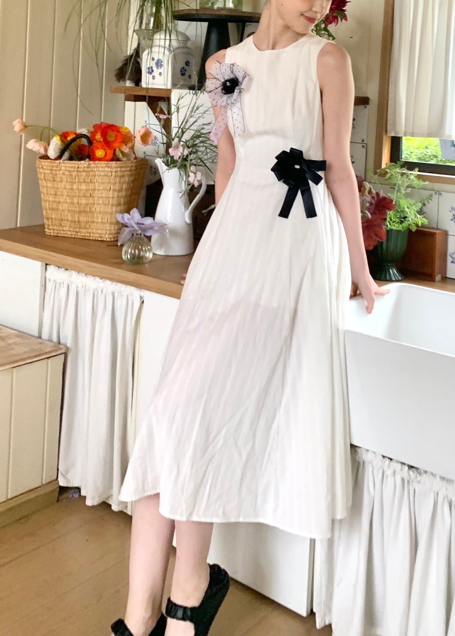 Modern White Striped Jacquard Cotton Vacation Dresses Sleeveless