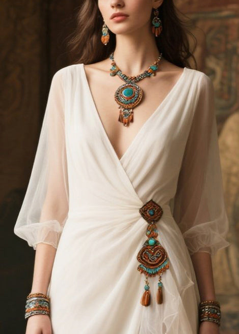 Modern White Tasseled Side Open Tulle Maxi Dresses Summer