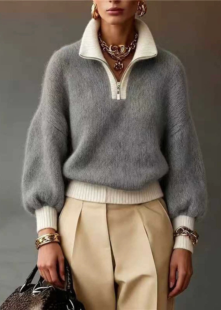 Modern Yellow Half-Zip Turtleneck Knit Sweaters Fall