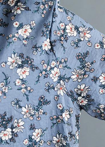 Modern gray print tunic dress o neck pockets baggy summer Dress - SooLinen