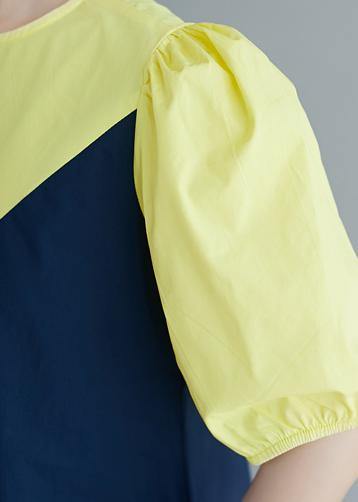 Modern o neck lantern sleeve Cotton summer yellow Dresses - SooLinen