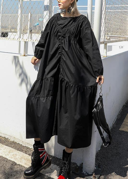 Modern o neck Cinched cotton fall Long Shirts Fashion Ideas black A Line Dresses - SooLinen
