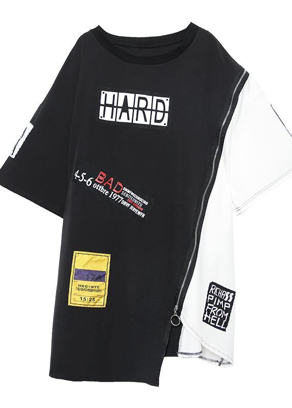 Modern o neck zippered Cotton summer black Dress - SooLinen