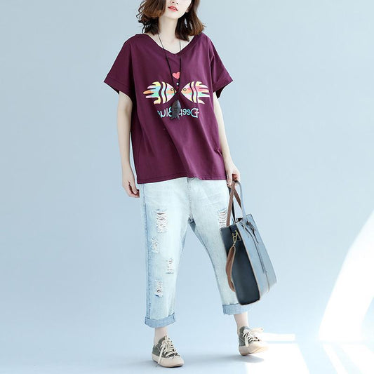 Modern purple red cotton clothes For Women 2025 Inspiration v neck Batwing Sleeve Dresses blouse