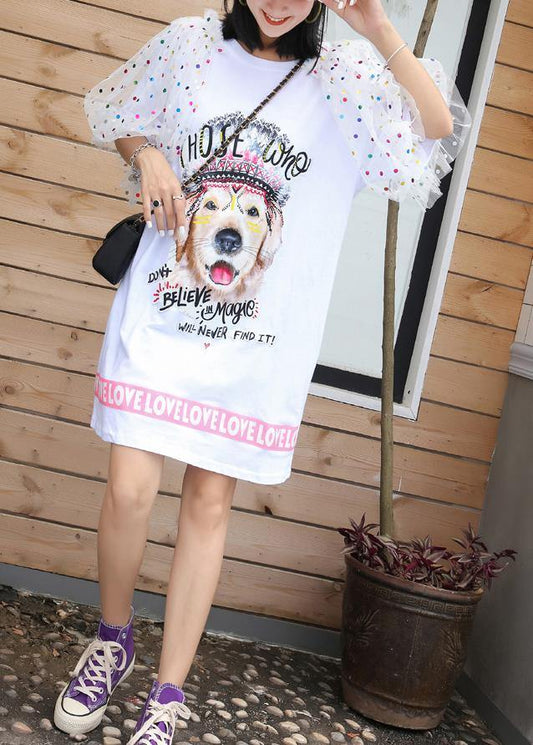 Modern white patchwork cotton quilting clothes prints Maxi summer Dress - SooLinen