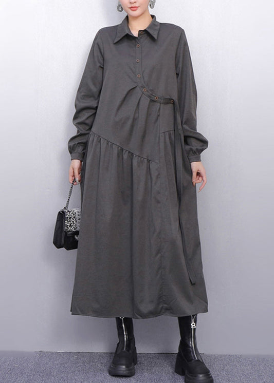 Monochrome Style Wrinkled Navy Shirt Dress Fall