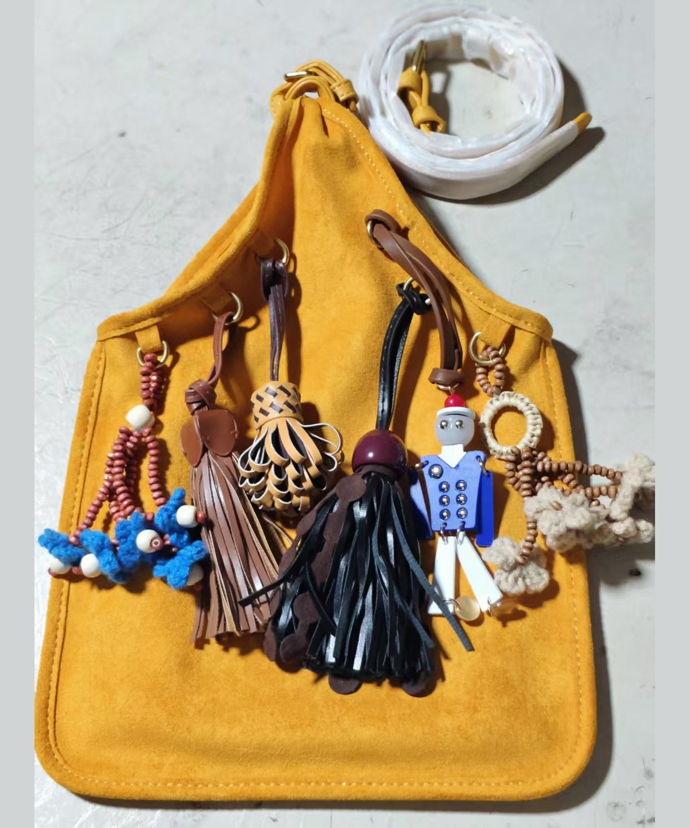 National Style Khaki Tasseled Fine Suede Tote Handbag
