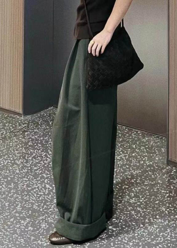 Natural Army Green Pockets Patchwork Straight Pants Summer