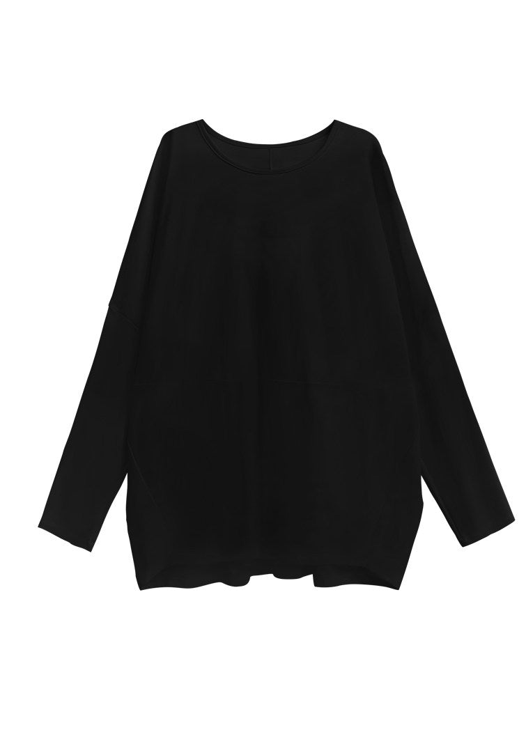 Natural Black Oversized Patchwork Cotton Sweatshirts Top Batwing Sleeve