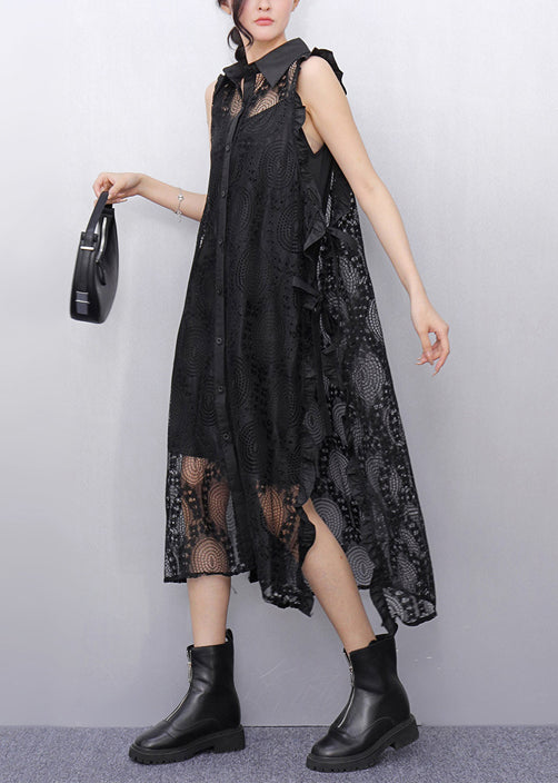Natural Black Side Open Tulle Sheer Dresses Sleeveless