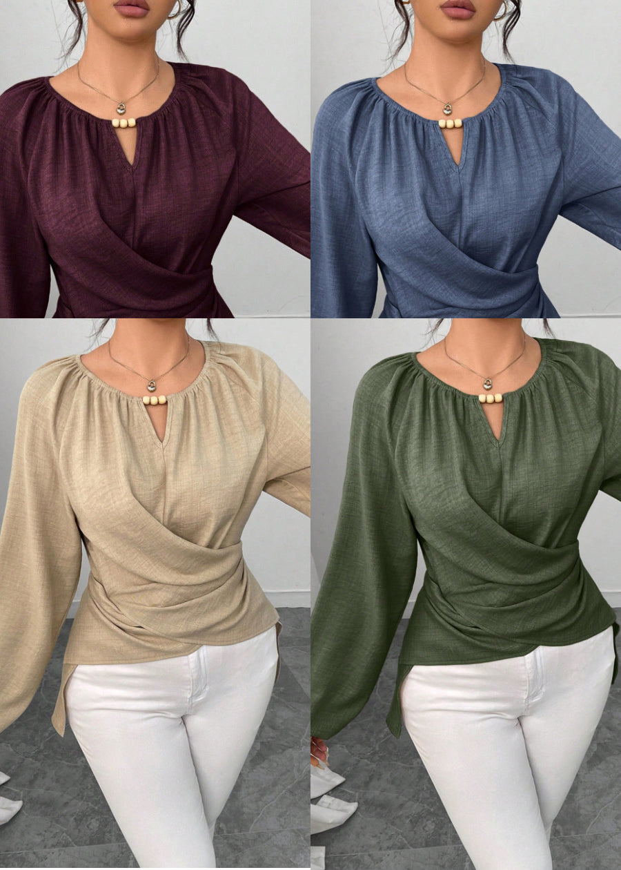 Natural Blue Low High Design Cotton Shirt Top Fall
