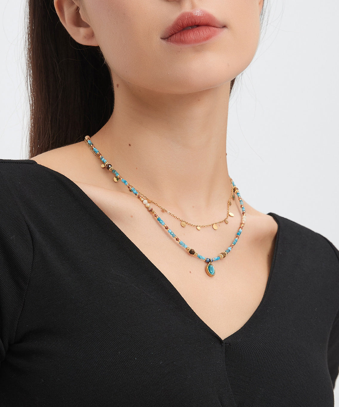 Natural Double Layered Stacking Gratuated Bead Necklace