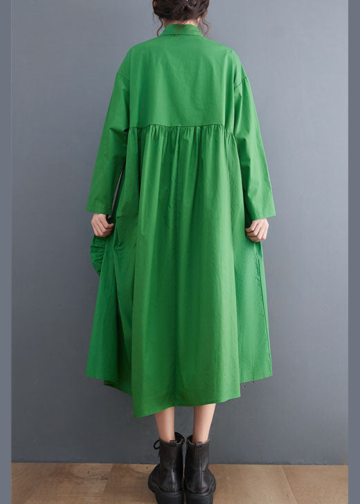 Natural Green Asymmetrical Floral Cotton shirts Dress Spring