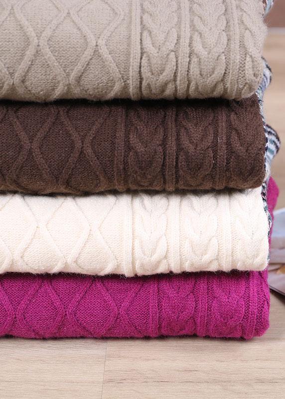 Natural Rose Patchwork High neck Casual Fall Knit Sweater - SooLinen