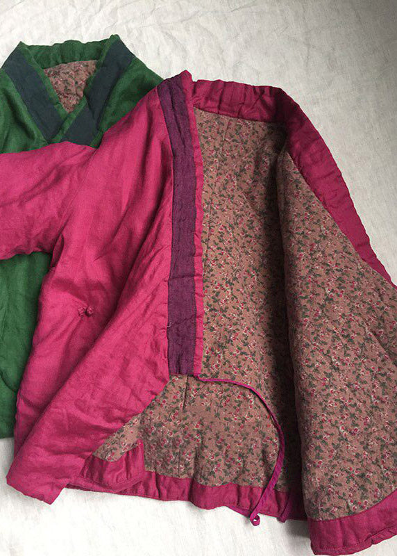Natural Rose V Neck Patchwork Parka Long Sleeve