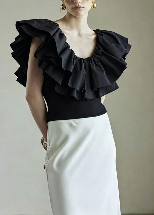 Natural White Double-layered Ruffled Cotton Shirt Top Summer