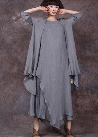 Natural bracelet sleeved linen clothes Shirts gray cardigan summer - SooLinen