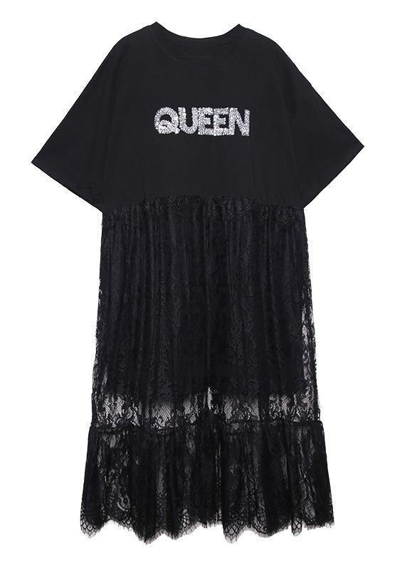 Natural green cotton clothes Women o neck patchwork lace Maxi Dresses - SooLinen