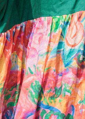 Natural green print linen clothes For Women o neck patchwork Kaftan summer Dress - SooLinen