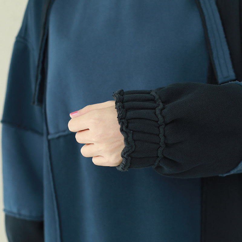 Natural patchwork hooded Cotton quilting dresses 2025 blue Midi Dress