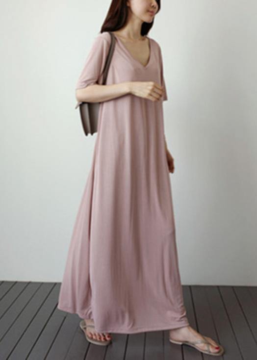 Natural v neck baggy cotton Tunics Work gray cotton Dress - SooLinen