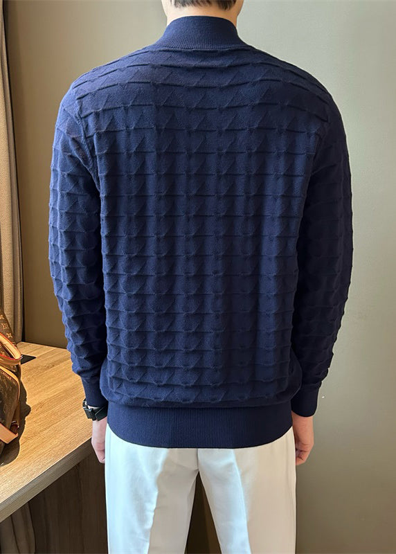 Navy Cozy Solid Knit Men Sweater Tops Turtleneck