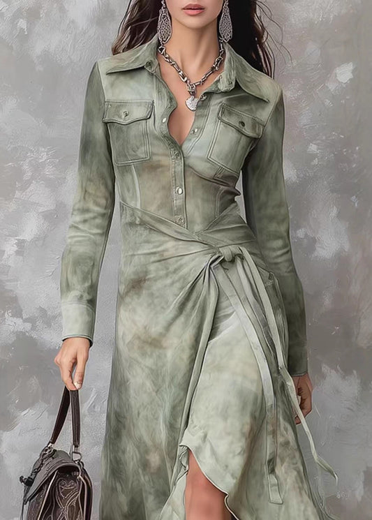 New Army Green Asymmetrical Design Cotton Dress Spring
