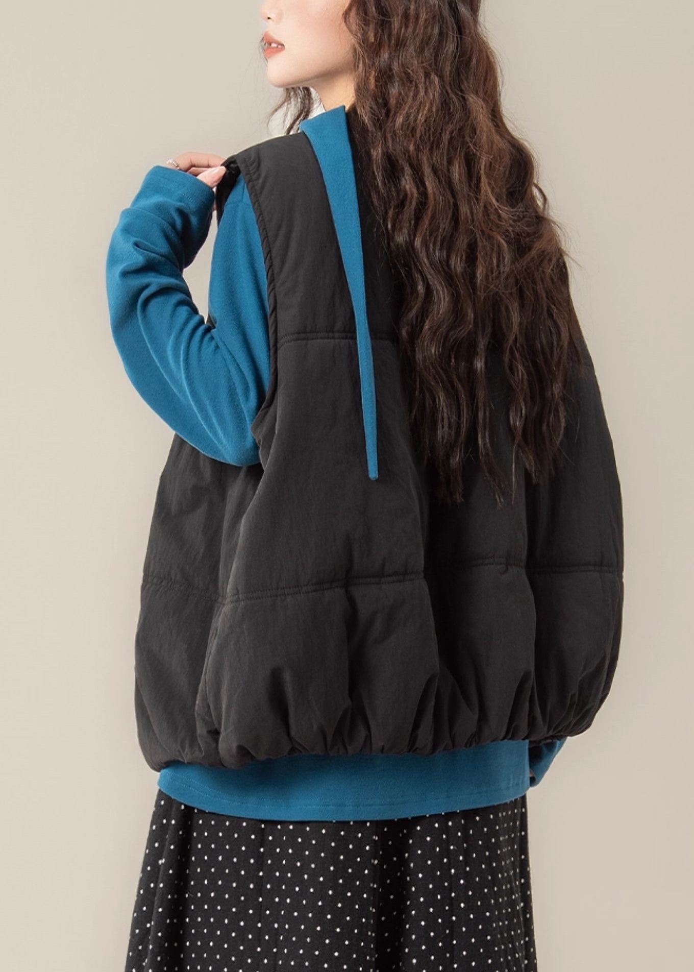 New Black Button Cotton Filled Waistcoat And Peacock Blue T Shirt Two Pieces Set