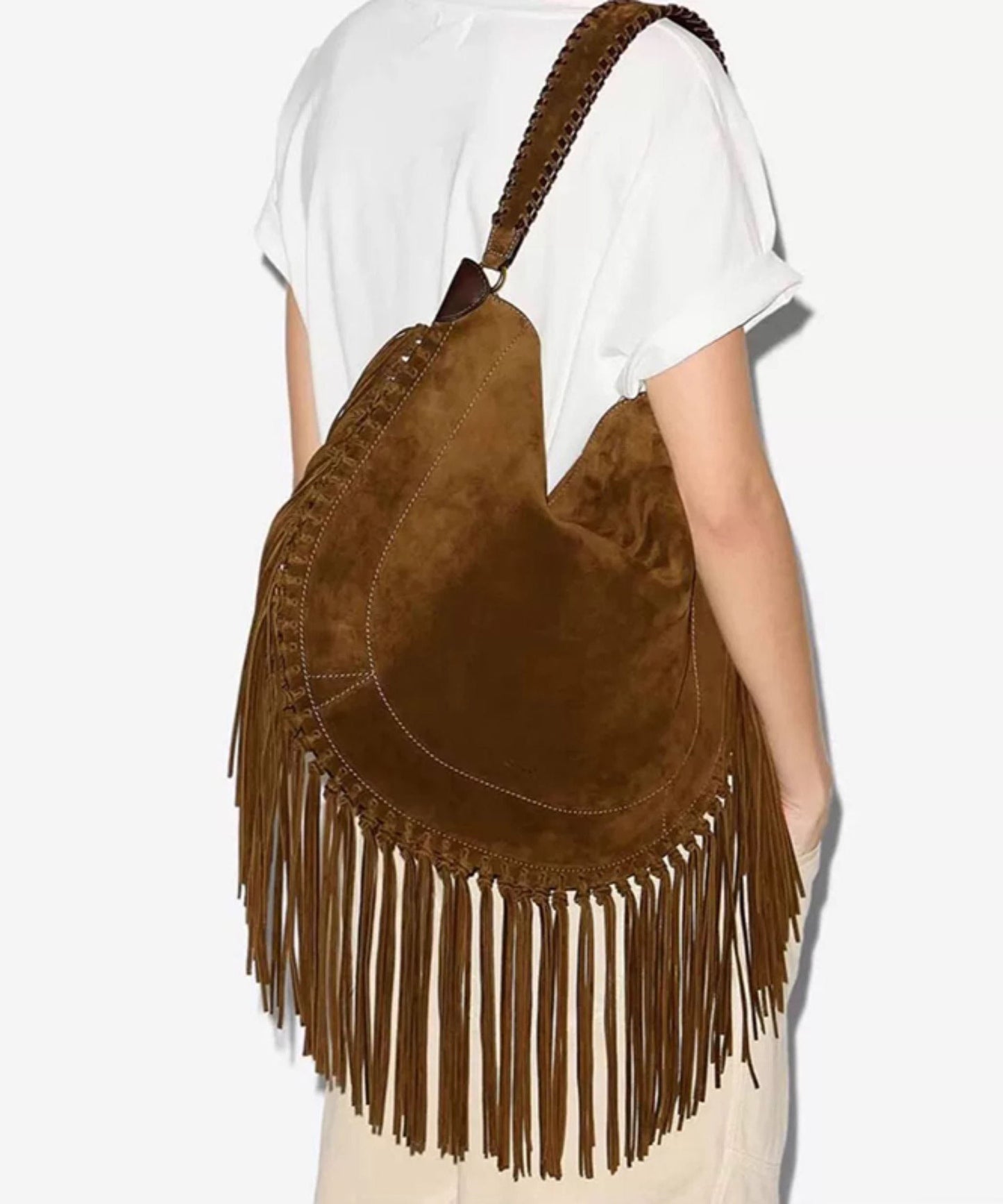 New Brown Tassel Large Capacity Faux Suede Shoulder Bag