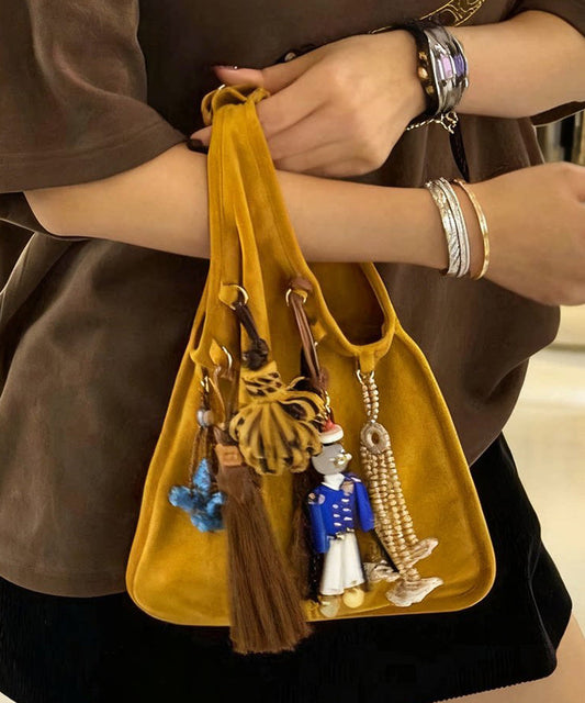 New Coffee Suede Hanging Robot Decorated Tote Handbag