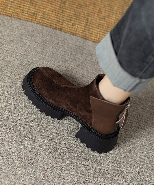 New Comfortable Splicing Chunky Boots Brown Suede