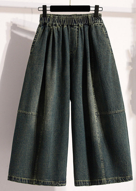 New Denim Light Blue Elastic Waist Crop Wide Leg Pants
