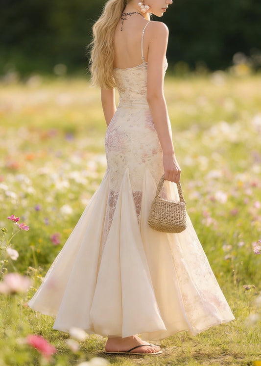 New Floral Patchwork Tulle Spaghetti Strap Dress Summer