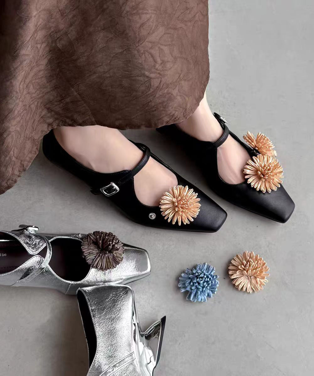 New Floral Splicing Wedge Heels Shoes Silver Faux Leather