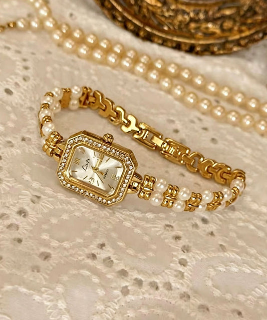New Gold Metal Alloy Zircon Pearl Watches