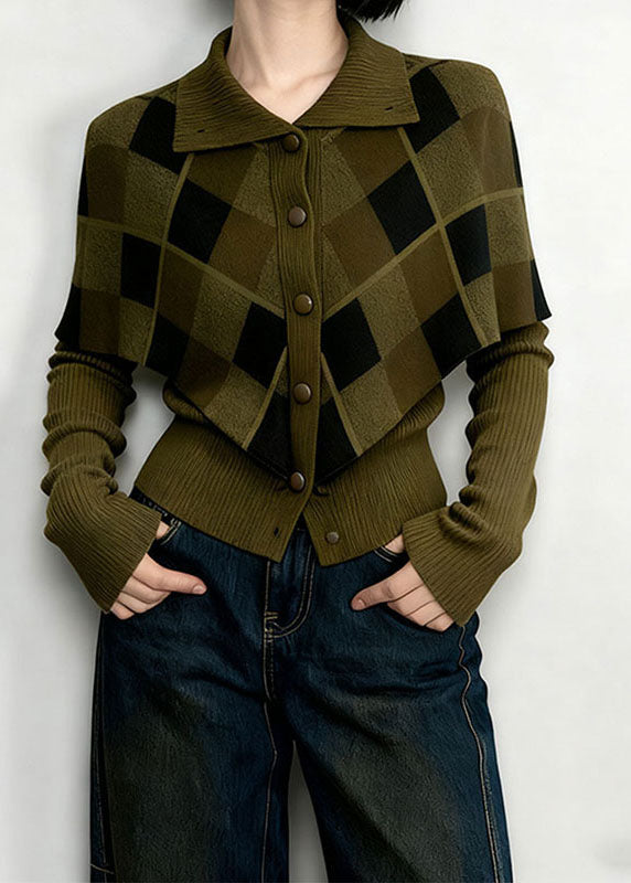 New Green Peter Pan Collar Patchwork False Two Pieces Knit Top Spring