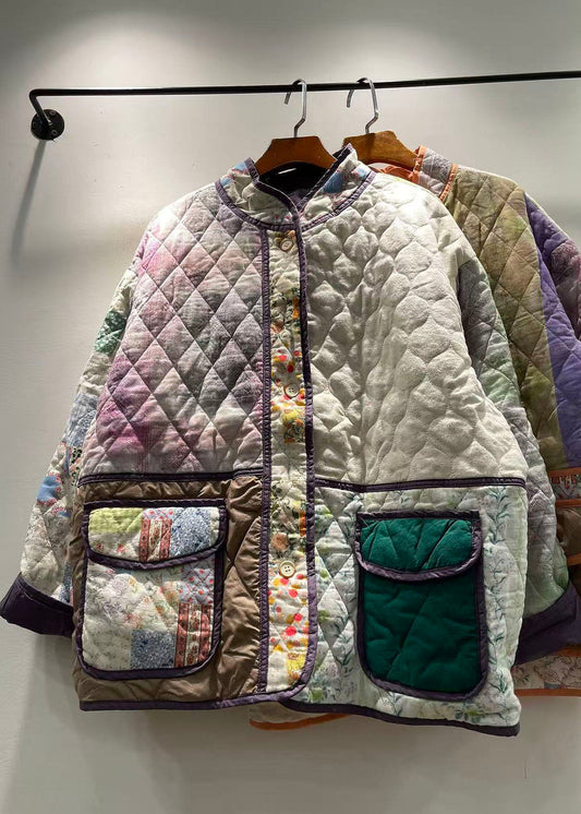 New Green Pockets Print Patchwork Fine Cotton Filled Jackets Winter