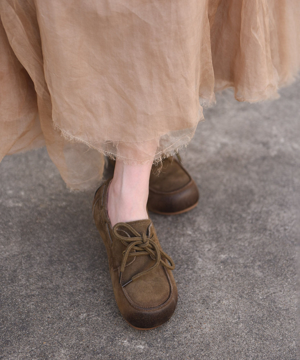 New Lace Up Splicing Platform Loafers For Women Khaki Suede