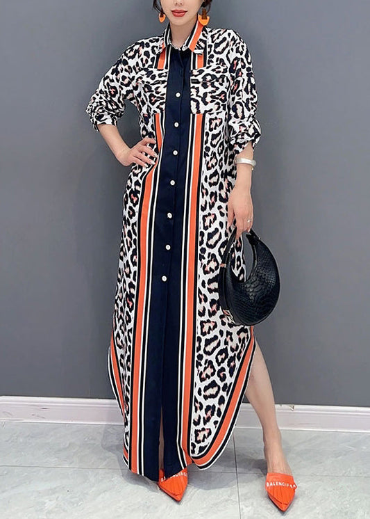 New Leopard Peter Pan Collar Patchwork Chiffon Dresses Fall