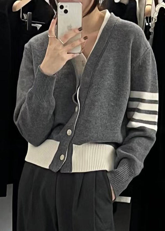 New Navy Button False Two Pieces Cotton Knit Coats Fall