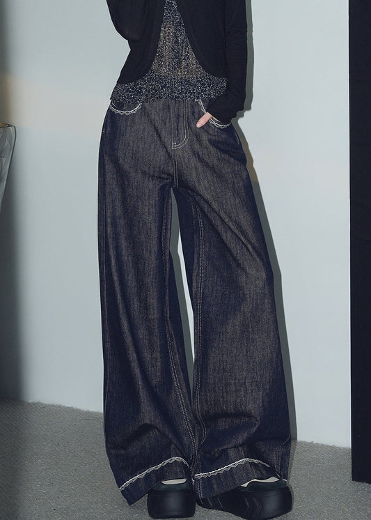 New Navy Original Design Pockets Denim Wide Leg Pants Spring