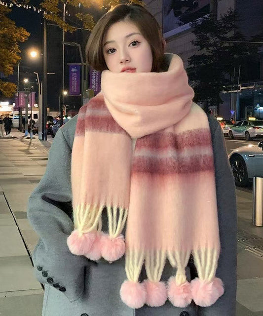 New Orange Fuzzy Ball Decorated Thick Warm Faux Cashmere Scarf