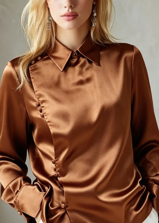 New Peter Pan Collar Button Silk Shirts Top Fall