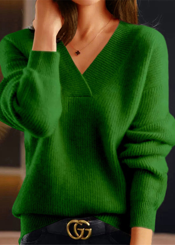 New Simple Grey V Neck Thick Cozy Knit Pullover Fall