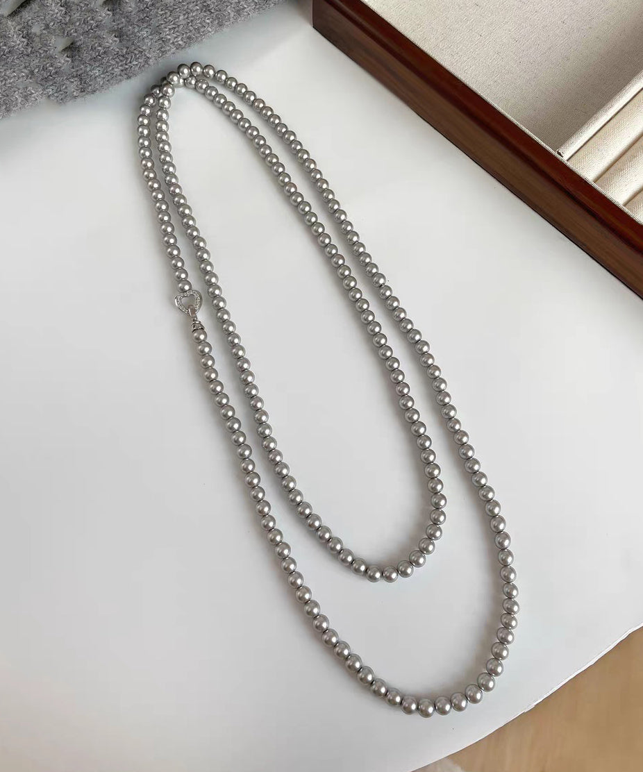 New White Alloy Double-Layer Pearl Beading Lariat Necklace