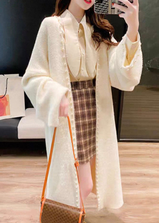 New White Original Design Pearl Knit Cardigan