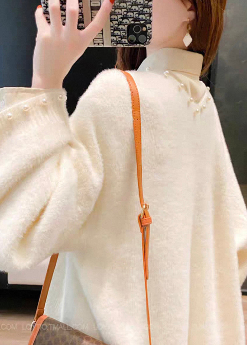 New White Original Design Pearl Knit Cardigan