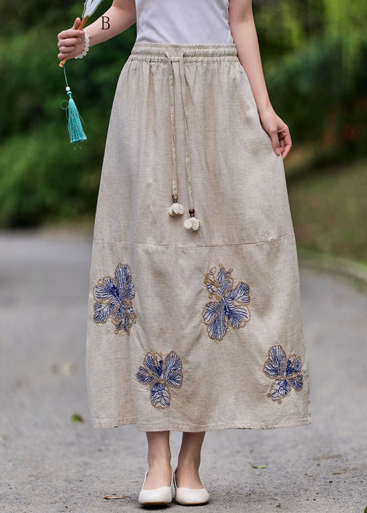 New Wrinkled Embroidered Patchwork Linen Skirt Summer
